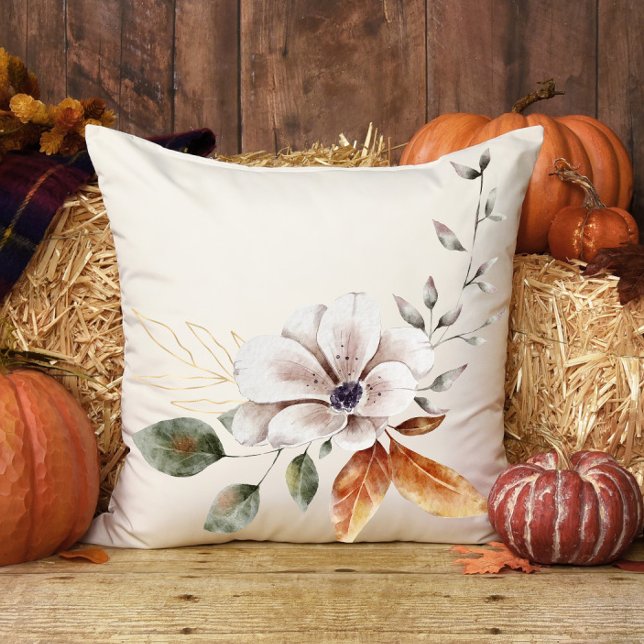 Fall Cottage Magnolia Leaves Thanksgiving Cushion (Creator Uploaded)