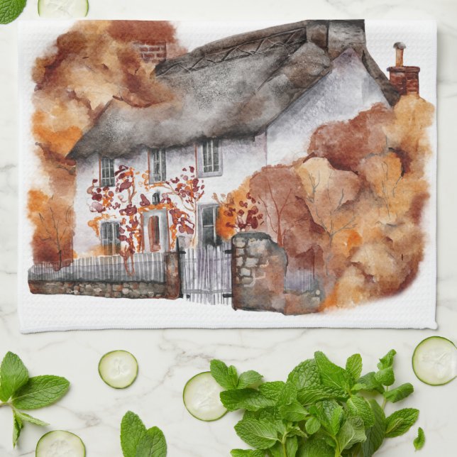 Fall Cottage Orange Brown Home  Tea Towel (Folded)