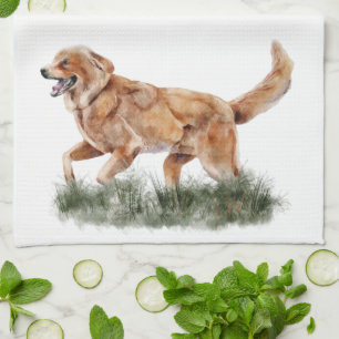 Fall Cottage Thanksgiving Grass Running Dog Tea Towel