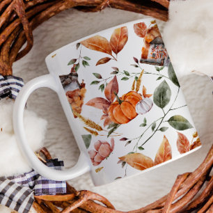 Fall Cottage Thanksgiving Orange Brown Home Coffee Mug