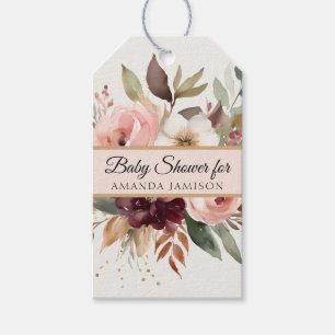 Fall Cottagecore Burgundy n Pink Baby Girl Shower Gift Tags