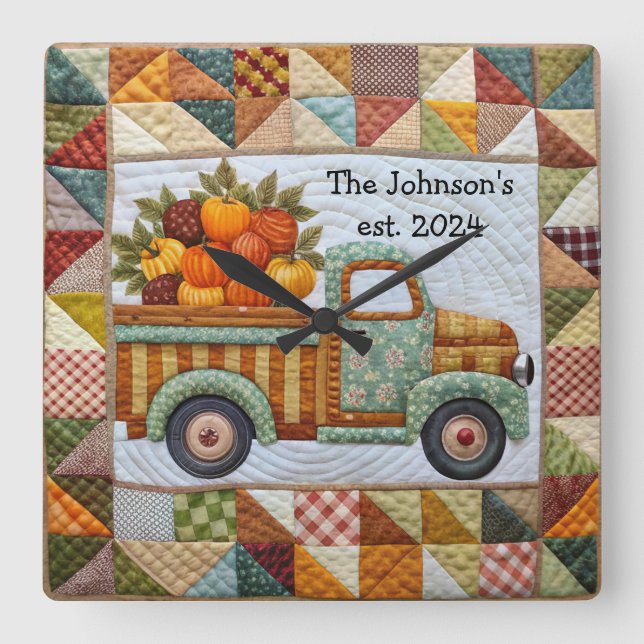 Fall Country Harvest Pickup Truck Wall Clock (Front)