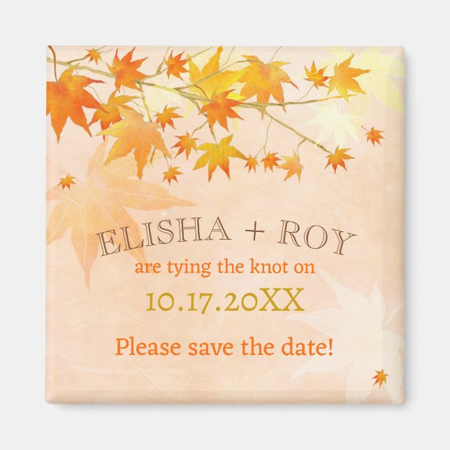 Fall Country Maple Leaf Cute Wedding Save the Date Magnet (Front)