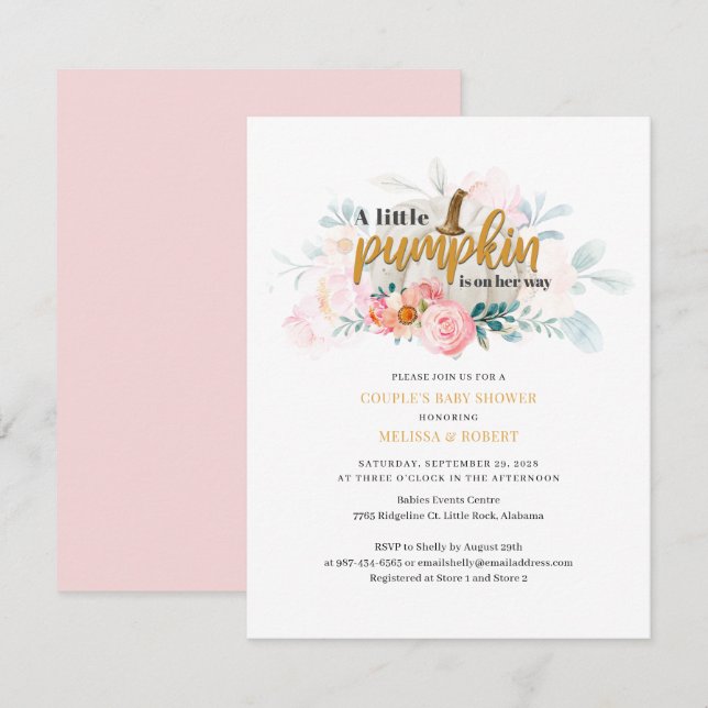 Fall Couples Little Pumpkin Girl Baby Shower Invitation (Front/Back)