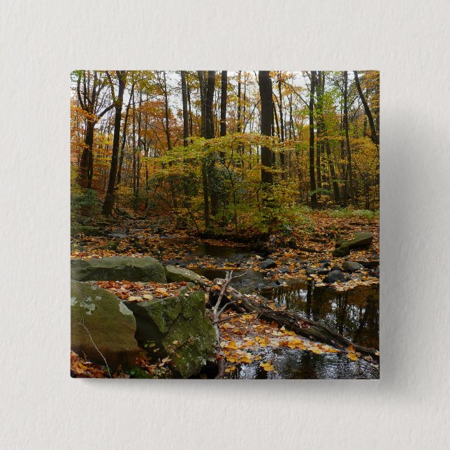 Fall Creek with Reflection at Laurel Hill Park 15 Cm Square Badge (Front)