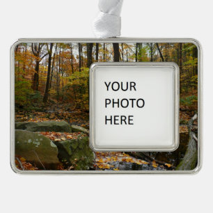 Fall Creek with Reflection at Laurel Hill Park Silver Plated Framed Ornament
