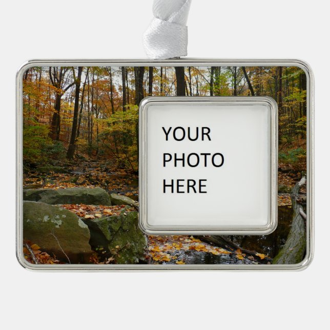 Fall Creek with Reflection at Laurel Hill Park Silver Plated Framed Ornament (Front)