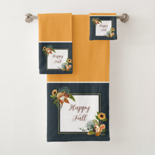 Fall critters and nature with customisable text b bath towel set