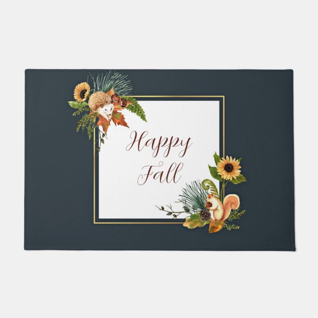 Fall critters and nature with customisable text  doormat (Front)