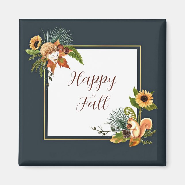 Fall critters and nature with customisable text magnet (Front)