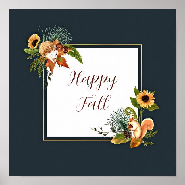Fall critters and nature with customisable text  poster (Front)