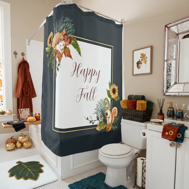 Fall critters and nature with customisable text  shower curtain (Creator Uploaded)