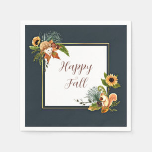 Fall critters and nature with customizable text napkin