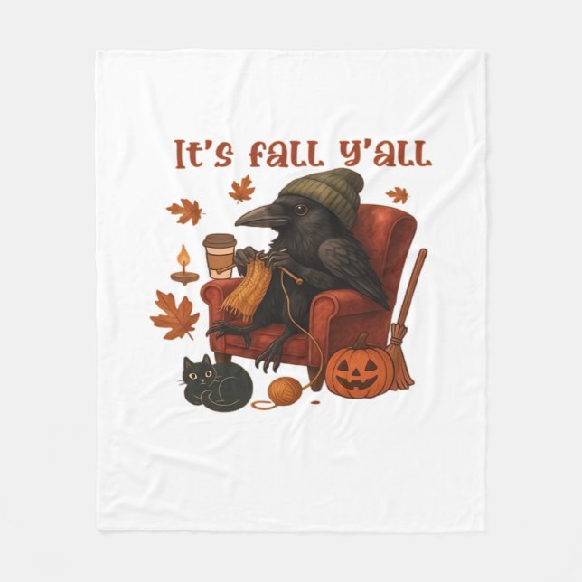 Fall Crow – It’s Fall Y’all Art Fleece Blanket (Front)