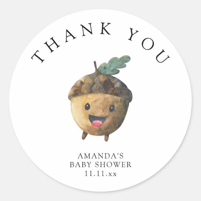 Fall cute acorn - thank you classic round sticker (Front)
