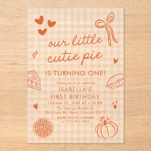 Fall Cute Hand Drawn Our Little Cutie Pie Birthday Acrylic Invitations