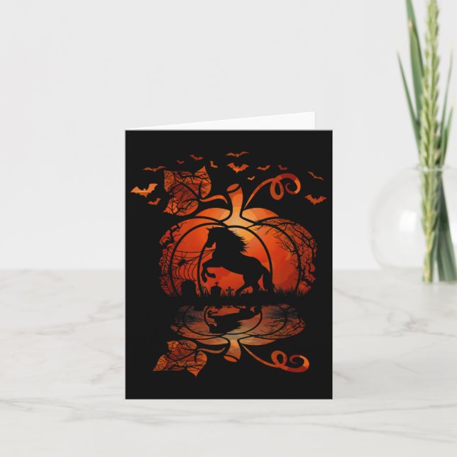 Fall Cute Horse In The Pumpkin Fun Halloween Autum Card (Front)