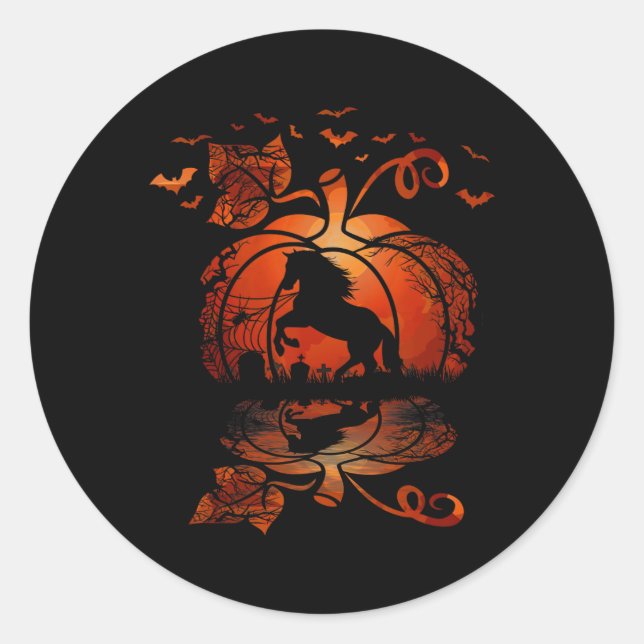 Fall Cute Horse In The Pumpkin Fun Halloween Autum Classic Round Sticker (Front)