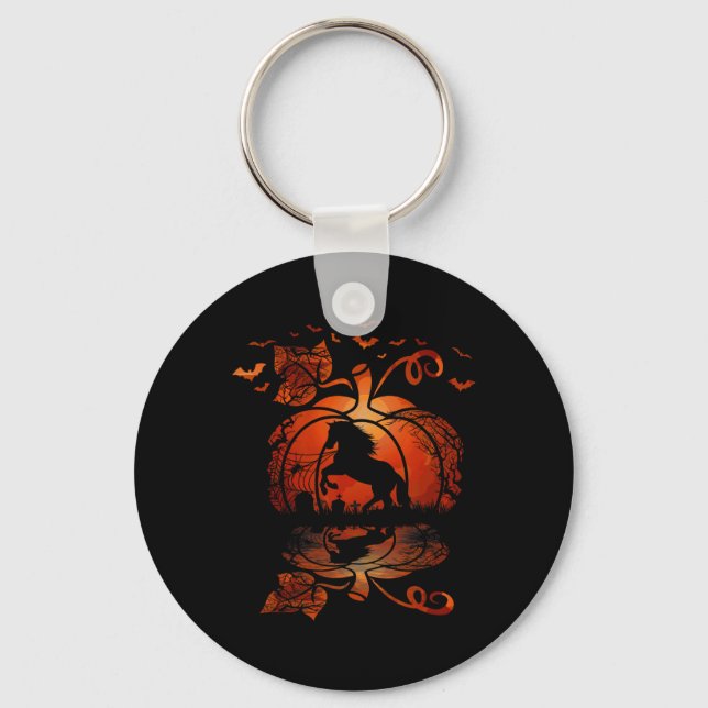 Fall Cute Horse In The Pumpkin Fun Halloween Autum Key Ring (Front)