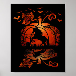 Fall Cute Horse In The Pumpkin Fun Halloween Autum Poster