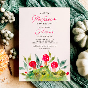 Fall Cute watercolor little mushroom baby shower Invitation