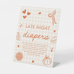 Fall Cutie Pie Late Night Diapers Baby Shower Game Pedestal Sign