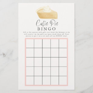 Fall Cutie Pie Pink Baby Shower Bingo Game Card