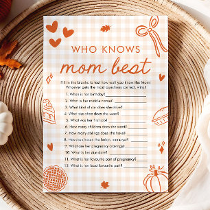 Fall Cutie Pie Who Knows Mum Best Baby Shower Game Invitation
