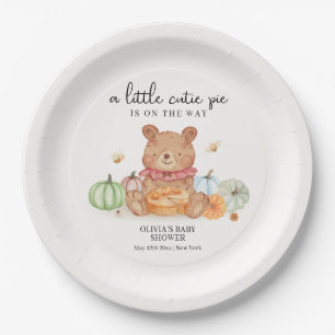 Fall Cutie Pumpkin Pie Teddy Bear Baby Shower Paper Plate