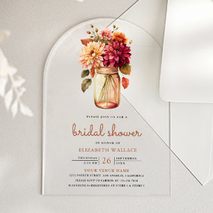 Fall Dahlia Floral Mason Jar Bridal Shower Acrylic Invitations