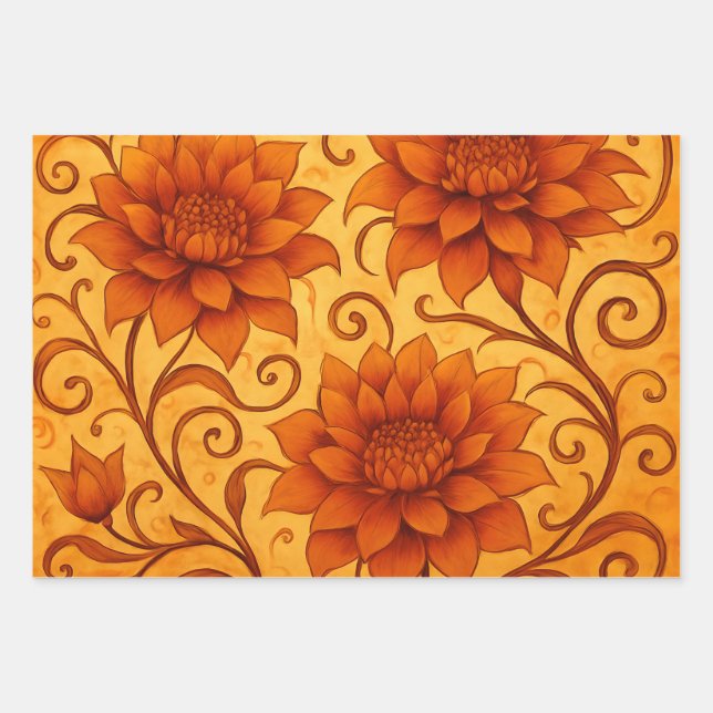Fall Dahlia Sunrise & Sunset Wrapping Paper (Front)