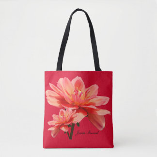 "Fall Dahlias" Red All-Over-Print Shoulder Tote