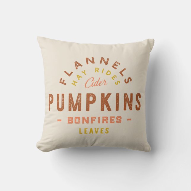 Fall Decor Pumpkins Hay Rides Cider Bonfires Cushion (Front)