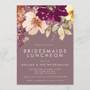 Fall Deep Purple Floral Bridesmaids Luncheon Invitation