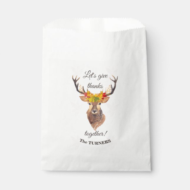 Fall Deer Let's give Thanks together Thanksgiving Favour Bags (Front)
