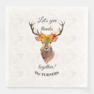 Fall Deer Let's give Thanks together Thanksgiving Napkin