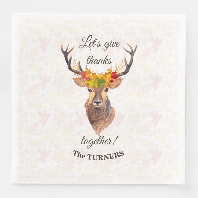 Fall Deer Let's give Thanks together Thanksgiving Napkin (Front)