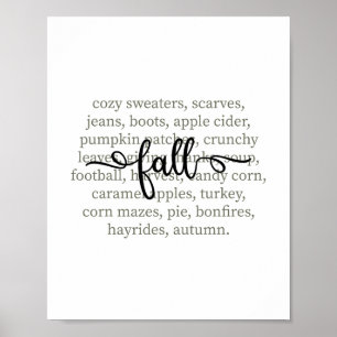 Fall Definition Cozy Autumn Words Thanksgiving Vib Poster