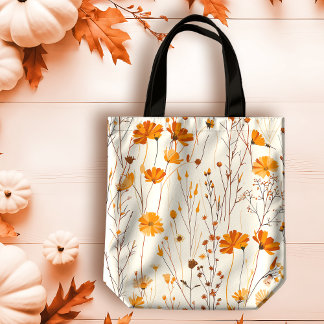 Fall Delicate Orange Wildflowers on Cream  Tote Bag