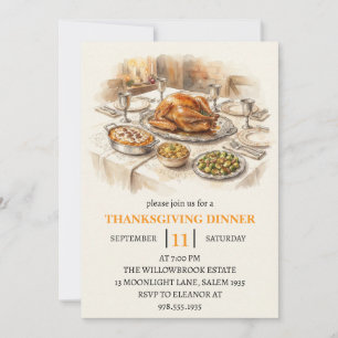 Fall dinner party thanksgiving holiday invitation
