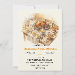Fall dinner party thanksgiving holiday  invitation