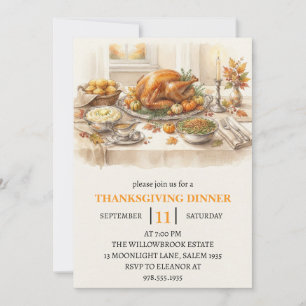 Fall dinner party thanksgiving holiday invitation