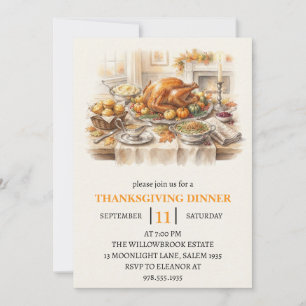 Fall dinner party thanksgiving holiday invitation