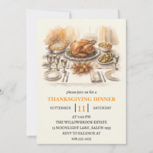 Fall dinner party thanksgiving holiday invitation