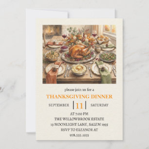 Fall dinner party thanksgiving holiday  invitation
