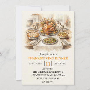 Fall dinner party thanksgiving holiday invitation