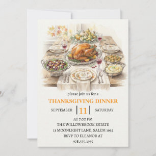 Fall dinner party thanksgiving holiday invitation