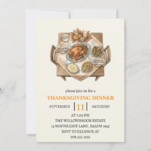 Fall dinner party thanksgiving holiday  invitation
