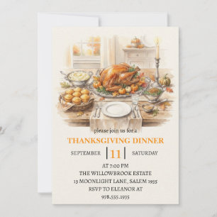 fall dinner party thanksgiving holiday  invitation