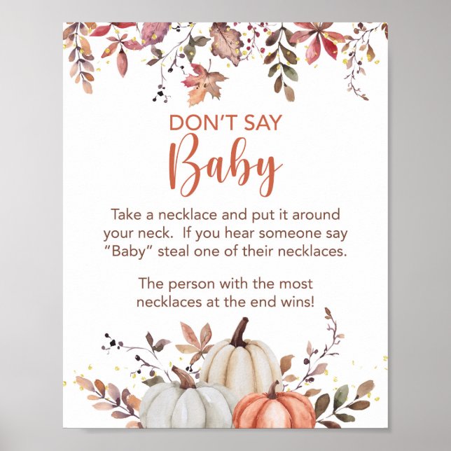 Fall Don't Say Baby Necklace Shower Game Sign (Front)